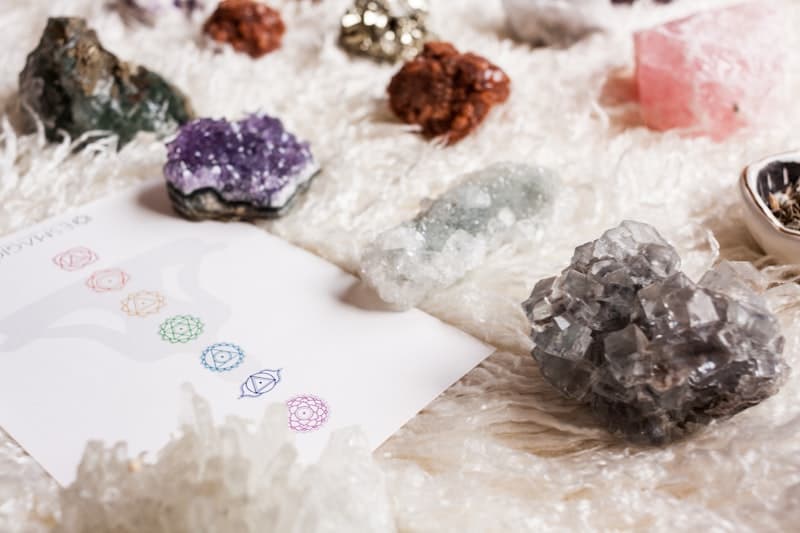Collection of healing crystals on display
